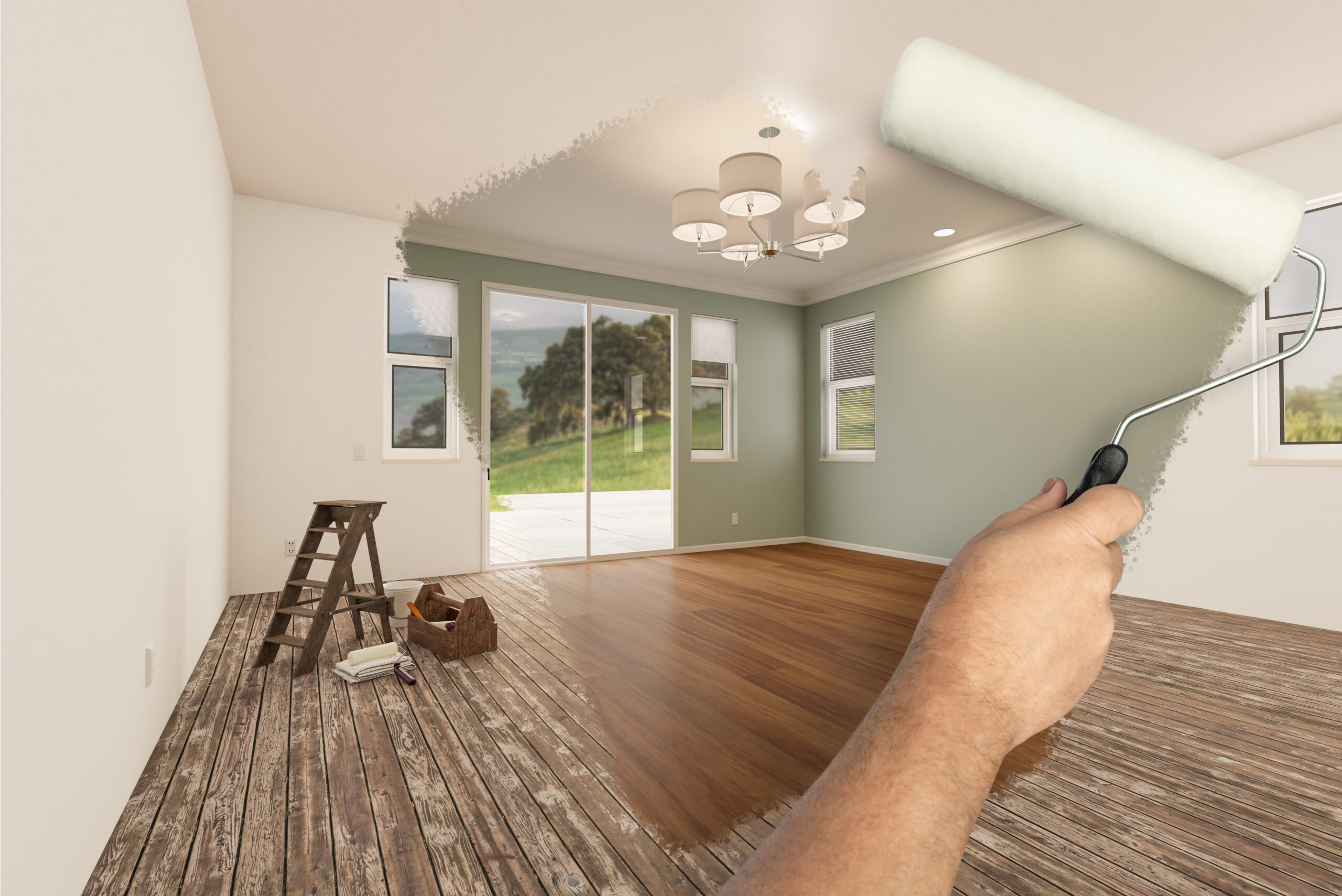 Newly Remodeled Room with Fresh Light Green Paint and New Floors. as a Mother In Law Suite Home Addition